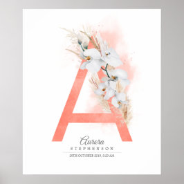 Poster Um Monograma de Letra Orquídeas Brancas e Grama Pa
