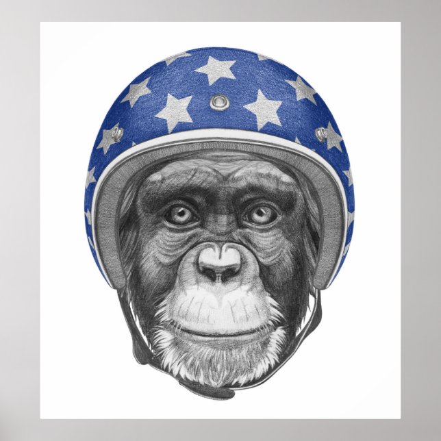 Poster Um motociclista Chimpanzé (Frente)