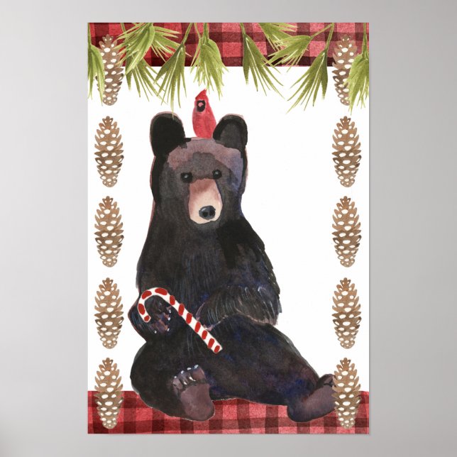 Poster Um Natal Muito Beary com Pinecones (Frente)