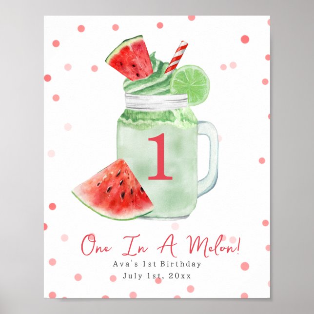 Poster Um no Melon First Birthday Watermelon Smoothie (Frente)