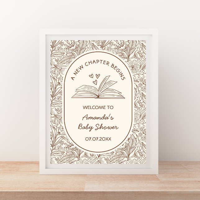Poster Um Novo Capítulo Começa Livro Bem-Vindo Chuveiro d (A New Chapter Begins Book Baby Shower Welcome Poster)