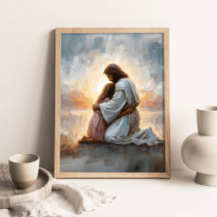 Poster Um Novo Dia, Arte Cristã, Jesus com Menina, Jesus