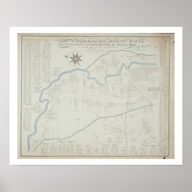 Póster Um novo e correto mapa de Hackney Marsh, 1745 (lit (Frente)