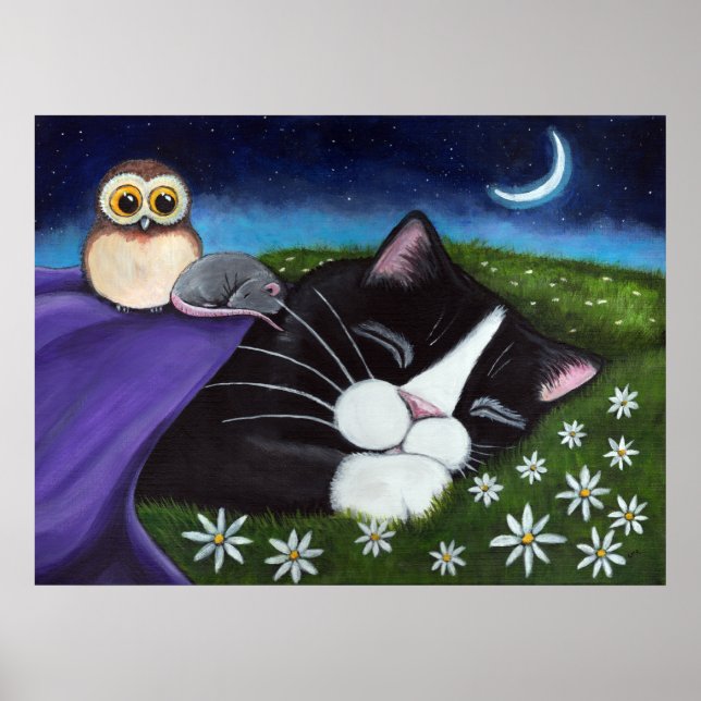 Póster Um Olho Vigoroso | Fantasy Tuxedo Cat Art (Frente)