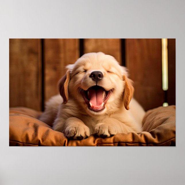 Poster Um Ouro Retriever Puppy em Médio-Yawn AI gerado (Frente)
