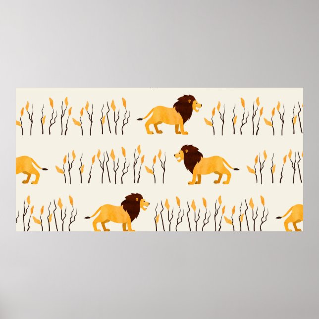 Poster Um padrão africano perfeito com um leão giro. (Frente)