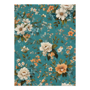 Póster Um Padrão Floral Vibrante em um Fundo Teal