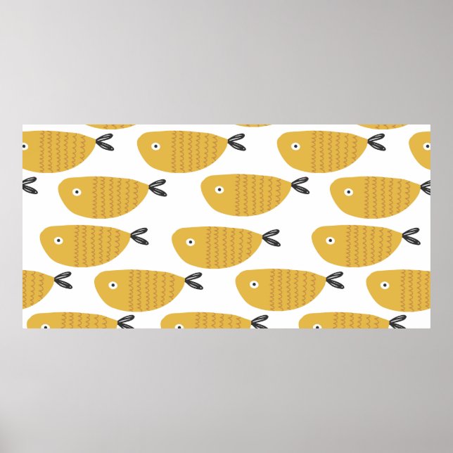 Poster Um padrão infantil perfeito com peixes engraçados. (Frente)