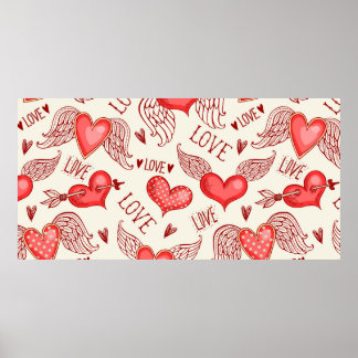 Poster Um padrão perfeito com corações. Feliz Dia de os n