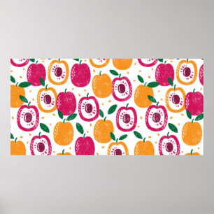 Poster Um padrão perfeito com frutas. Carimbo texturizado
