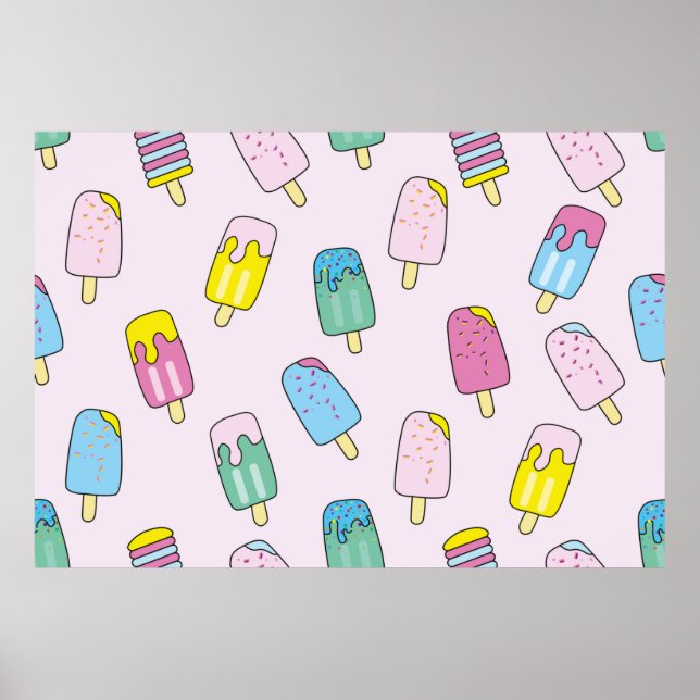 Poster Um padrão perfeito com sorvete bonito. Fruta ice c (Frente)