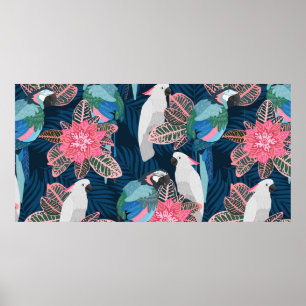 Poster Um padrão tropical perfeito com papagaios. Vintag