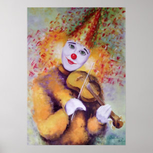 Poster Um palhaço doce tocando violino