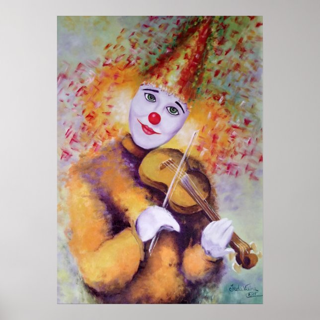 Poster Um palhaço doce tocando violino (Frente)