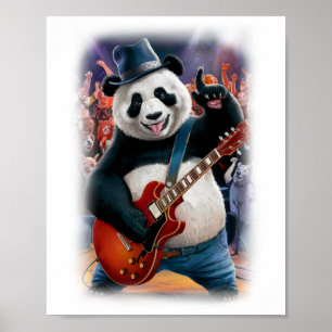 Poster Um Panda Engraçado Rocker no palco em um Branco