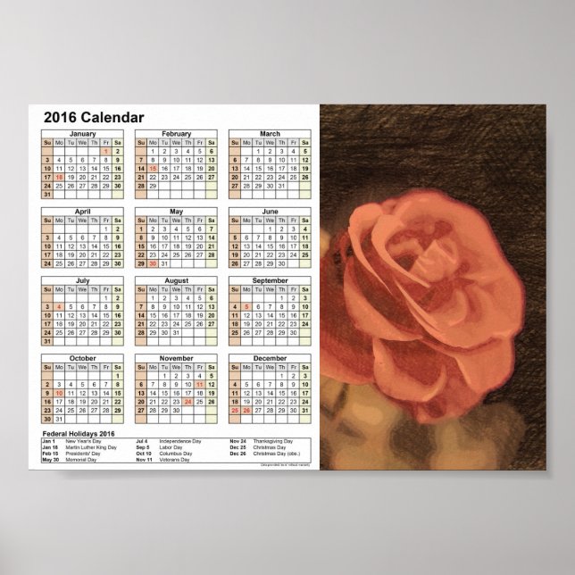 Poster Um par de rosas no esboço3 DINA5 2016 calendário (Frente)