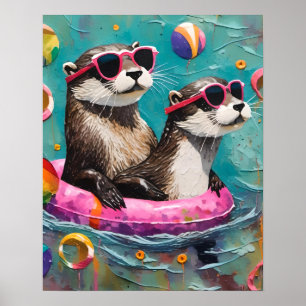 Poster Um Par Externo de Férias em um Anel Flutuante