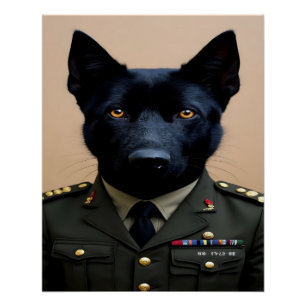 Póster Um pastor alemão preto em uniforme militar