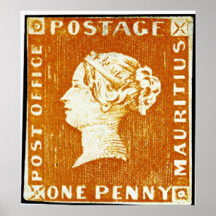 Póster Um Penny British Empire Maurritius Postage Stamp