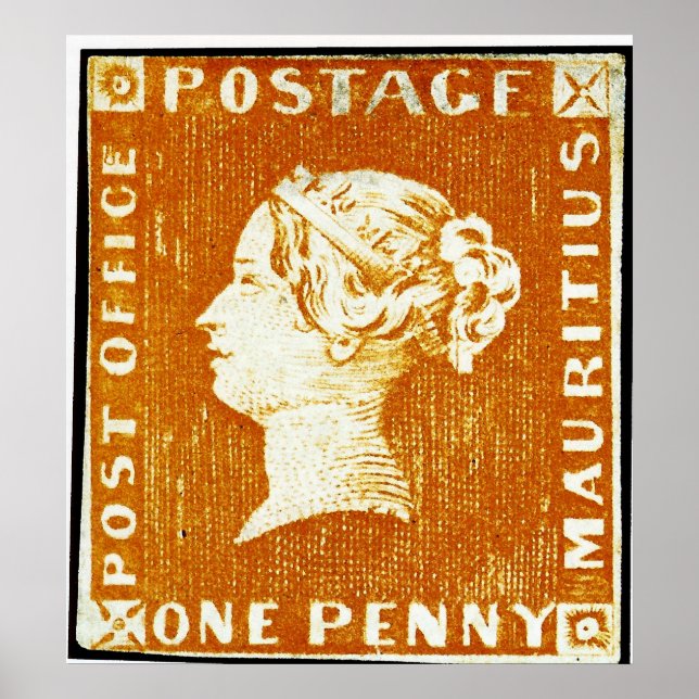 Póster Um Penny British Empire Maurritius Postage Stamp (Frente)
