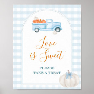 Poster Um Pequeno Caminhão Azul Gingham Amor é Doce