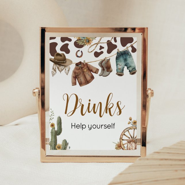 Poster Um Pequeno Chá de fraldas De Cowboy (A Little Cowboy Baby Shower Drinks Sign)