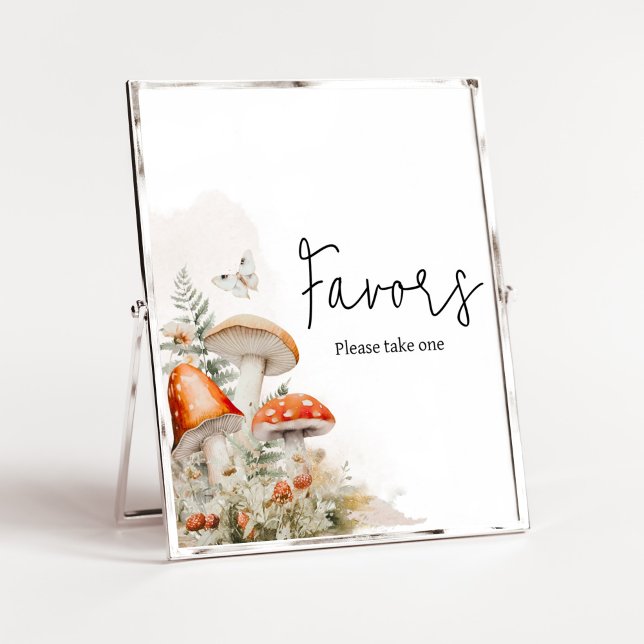 Poster Um Pequeno Fungo Encantado Favor De Cogumelos (Little Mushroom Baby Shower Favors Sign)