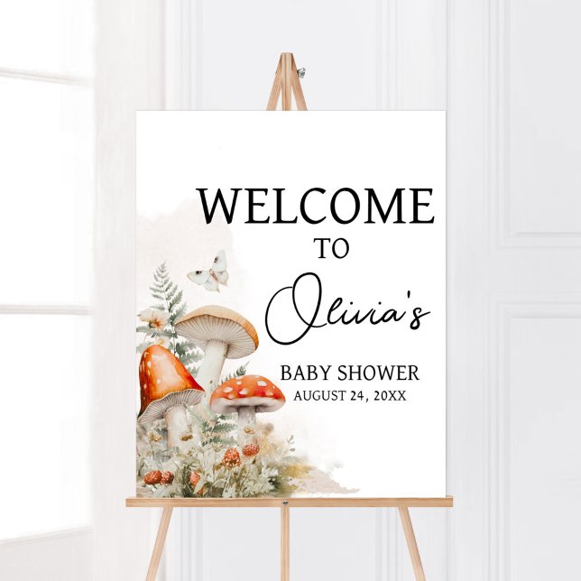 Poster Um Pequeno Fungo Encantado Mushroom (Little Mushroom Baby Shower Welcome Sign)