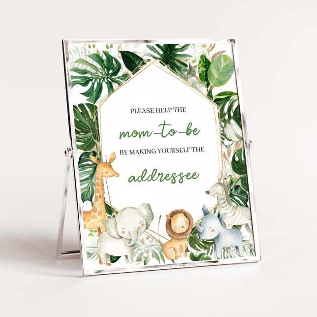 Poster Um Pequeno Letreiro de Estação de Envelope de Chuv (Jungle Safari Animals Baby Shower Envelope Station Sign)