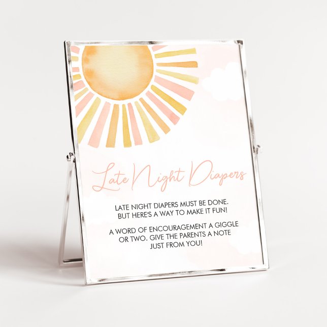 Poster Um pequeno raio de sol Fraldas noturnas tardias (You Are My Sunshine Baby Shower Late Night Diapers Sign)