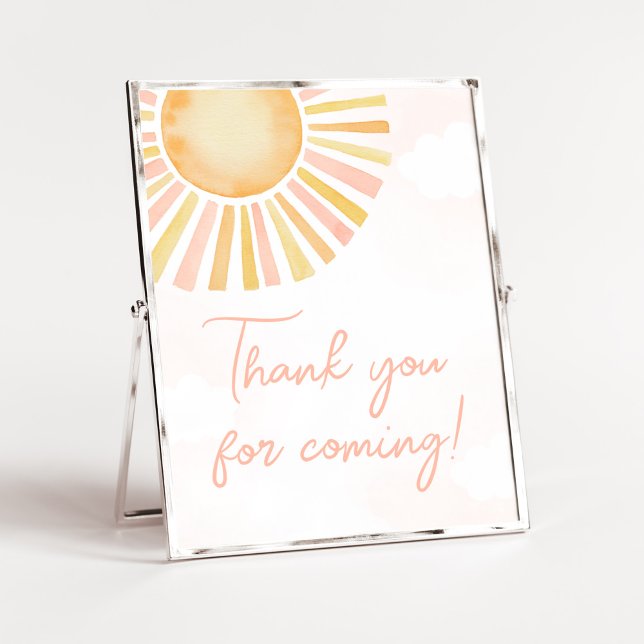 Poster Um pequeno raio de sol Obrigado por vir (You Are My Sunshine Baby Shower Thank you for Coming Sign)