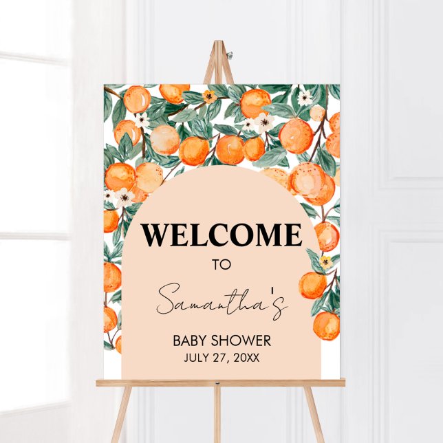 Poster Um Pequeno Sinal De Boas-Vindas De Laranja (Gender Neutral Citrus Baby Shower Welcome Sign)