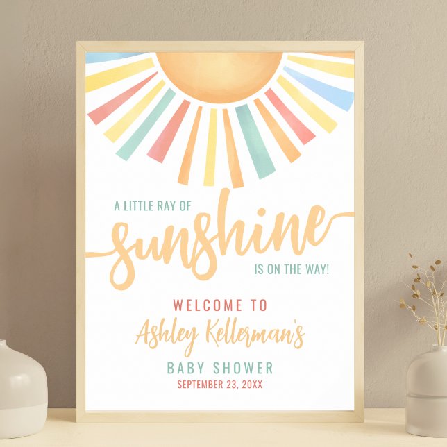 Poster Um Pequeno Sinal De Boas-Vindas Do Chá de fraldas  (A Little Ray Of Sunshine Baby Shower Welcome Sign)
