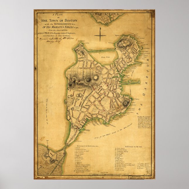 Póster Um Plano da Cidade de Boston (1775) (Frente)