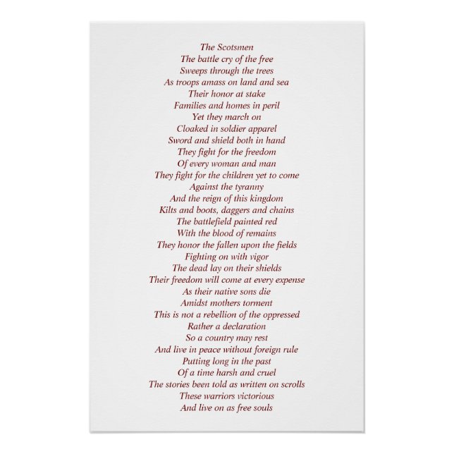 Póster Um poema original sobre os guerreiros escoceses (Frente)