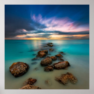Póster Um por do sol bonito sobre turcos & Caicos da baí