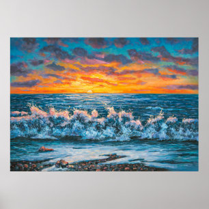 Poster Um pôr do sol brilhante durante uma tempestade. Um