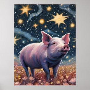 Poster Um porco na noite estrelada