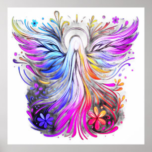Poster Um pôster de parede de anjo com cores pastel em es