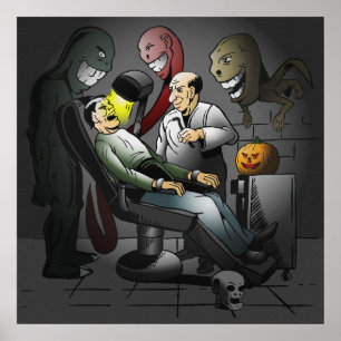 Poster Um pôster de uma Noite de Halloween no Dentista
