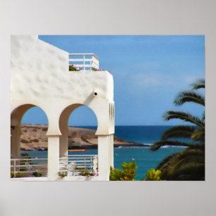 Póster Um pôster de uma vista do oceano, textura de pintu