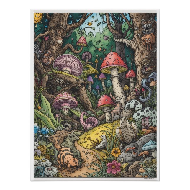 Póster Um pôster psicodélico da floresta (Frente)