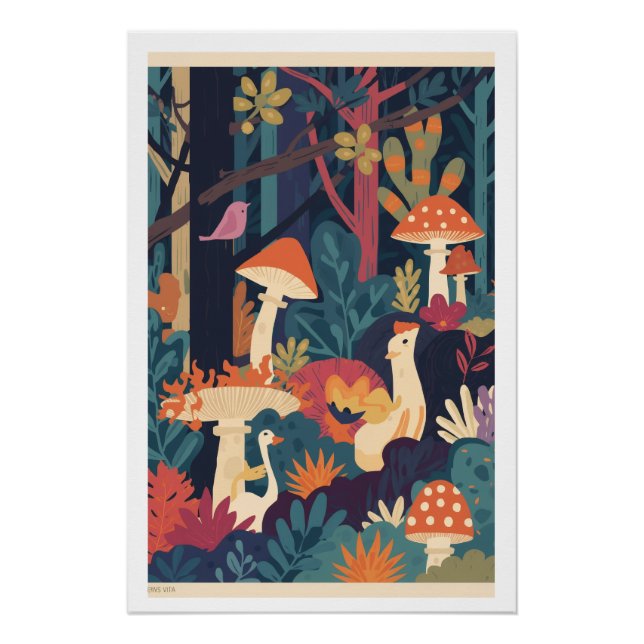Póster Um pôster psicodélico da floresta (Frente)