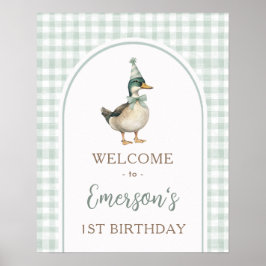 Poster Um primeiro aniversario Lucky Duck Green Gingham