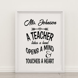 Poster Um professor pega a mão, abre a mente