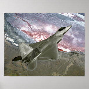 Póster Um Raptor F/A-22 voa em uma missão de treinamento