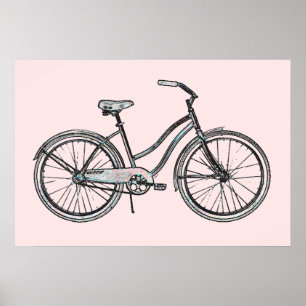 Póster Um rosa retro da bicicleta