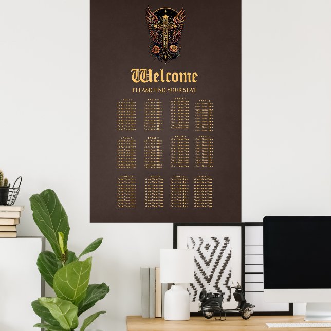 Poster Um símbolo de força: O ornamentado cruza com asas. (Escritório em casa)