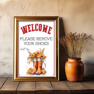Poster Um sinal de outono para remover sapatos, por favor