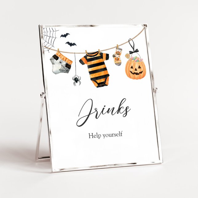 Poster Um Sinal de Roupas Penduradas para Bebidas A Littl (Ghost Clothesline Baby Shower Drinks Sign)